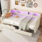 Gegtuon Schlafsofa Kinderbett Einzelbett 90x200 mit LED-Licht, USB-Sofabett Daybett Bett mit 2 Stauraum Schubladen, Jugendbett Tagesbett Bettgestell mit Lattenrost & Regal, ohne Matratze, Linen, Beige