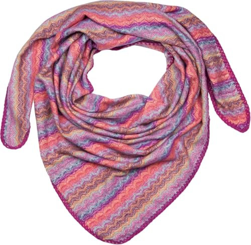 styleBREAKER Damen XXL Dreieckstuch mit Zick-Zack Webmuster, mehrfarbiges Dreiecktuch, Schal weich und warm 01020051, Farbe:Himbeer-Orange-Türkis