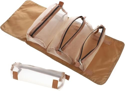 Kulturbeutel, tragbarer Make-up-Organizer, Reise-Make-up-Tasche, Handtaschen-Organizer, tragbarer Make-up-Rollbeutel, Make-up-Organizer, Reise-Make-up-Tasche, Kosmetiktasche, Gelb, Nylon, Gelb, 2