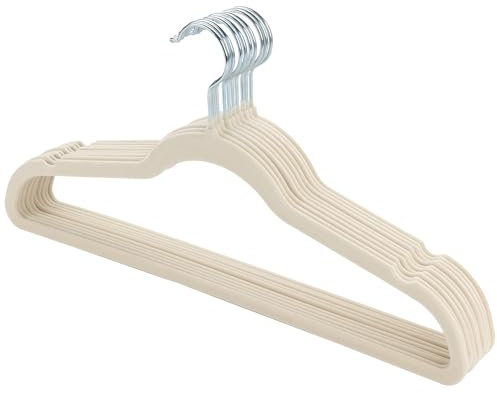 Kleiderbügel Samt, Samtbügel Mit 360° Drehbaren Haken, Kleiderbügel rutschfest Platzsparend, Bügel Samt für Erwachsene, 45 cm (Beige, 10 Stück)