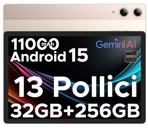 DOOGEE Tab E3 Pro Tablet 13 Pulgadas, 32GB RAM+ 256GB ROM/2TB Tablet Android 15, Helio G100, Tablets Gaming 4G Dual SIM+WiFi 5G, 11000mAh/Gemini AI/13MP+8MP/GPS/OTG/Face ID/4 Altavoces Tableta Grande