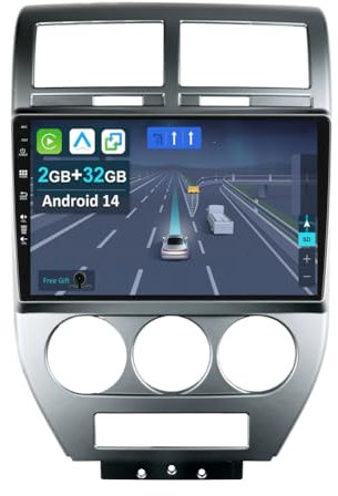 CADLEY Android 14 Autoradio für Jeep Compass 1 MK 2006-2010-mit Wireless Apple CarPlay|Android Auto|Mirror Link|GPS Navigation|Bluetooth 5.0|WiFi |USB|Navi|FM+Rückfahrkamera