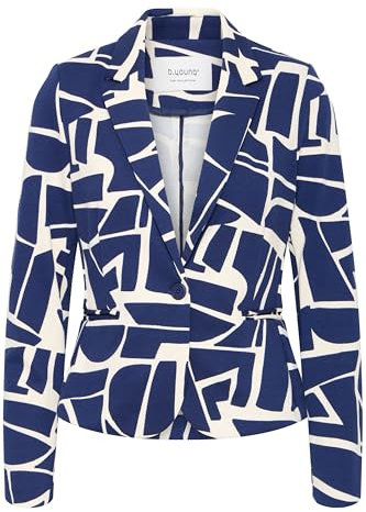b.young BYRIZETTA AOP Blazer Damen Blazer Kurzblazer Jacke mit Stretch und Muster leicht tailliert, Größe:34, Farbe:Med Blue Geo (204077)