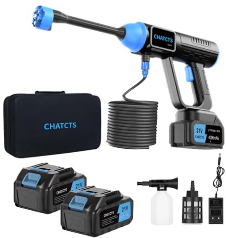 Idropulitrice Portatile a Batterie,Con 2 batterie da 4,0Ah e tubo flessibile da 5 m, ugello 6 in 1 per innaffiare, pulire, lavare l'auto e lavare i pavimenti