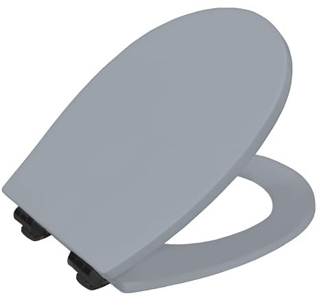 BEMIS Hudson Ultra-Fix Matt Toilet Seat - Concrete. Wooden Toilet Seat with Water Based Paint for Easy Clean. Adjustable Matt Black Hinges, Universal & Easy Installation