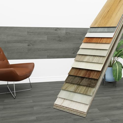 HEXIM Vinyldielen 5m² selbstklebend PVC Wandverkleidung dunkler Bodenbelag Holzoptik 91x15cm Paneele für Wand & Boden Holzdielen grau (36 Dielen Smoky Grey - 1817-9)
