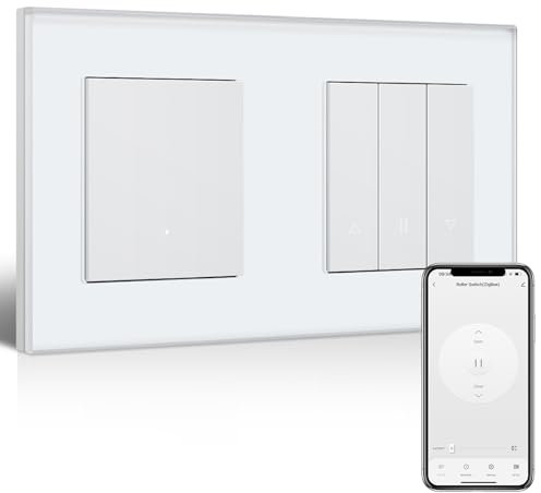 BSEED Zigbee Lichtschalter mit Rolladenschalter, Smart Schalter Unterputz Kompatibel mit Alexa, Google Home, arbeitet mit SmartLife APP, benötigt Nullleiter & Zigbee-Gateway, 1 Fach 1 Weg, Weiß