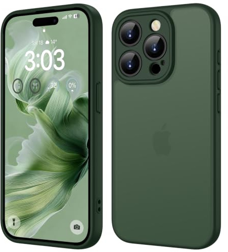 ORDA für iPhone 15 Pro Hülle, Vollständiger Kameraschutz Stoßfest, Grün | Matt Handyhülle für iPhone 15 Pro, Kratzfest Transluzente Rückseite Schutzhülle, Anti-Fingerabdruck Case