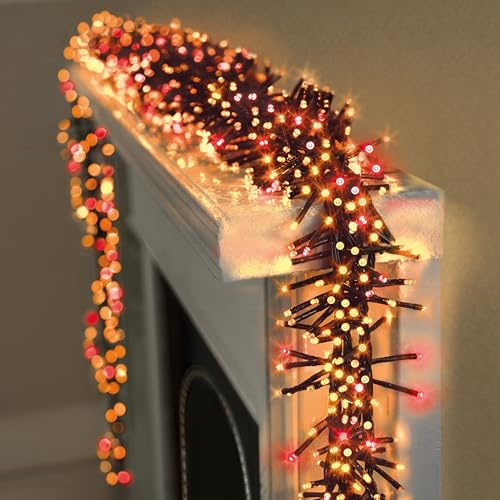 Premier 18.5m 1440 LED Cluster Christmas Lights – Multi Action Indoor Decoration with Timer – Vintage Gold & Red