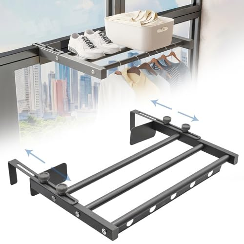 Wäscheständer,40cm Verstellbarer Bohrfrei Wäscheständer Balkon (26-36cm), Aluminium Wandwäschetrockner für Badezimmer, Balkon, Terasse, platzsparend Wandwäschetrockner ideal für Indoor & Outdoor