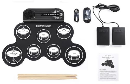 NEWFUN Schlagzeug Elektronisch, E Drum, Roll-up Drum Practice Pad mit 7 Silikon Schlagzeug Pads mit Mallets und Fußpedal für Anfänger