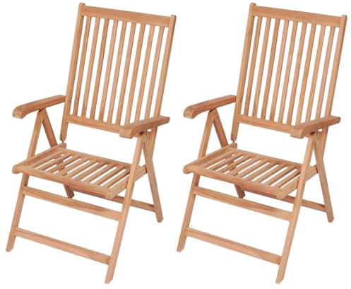 Ziaphsol Teak Gartenstuhl Set, 2er-Pack, verstellbar, klappbar, Massivholz, wetterfest, für Balkon, Terrasse, 57x71,5x100 cm, 110 kg Traglast