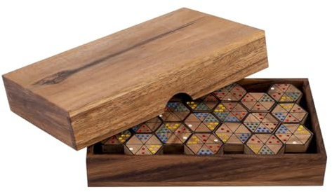 Engelhart Hexagon Domino Doppel 6 aus Akazienholz – 28 Spielsteine mit Holzbox – Strategisches Brettspiel für Familie – Ab 6 Jahren – 21,9 x 13 x 4,8 cm – Spielregeln inklusive 350372