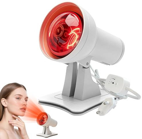Rotlichtlampe Wärmelampe, Infrarotlampe 150W mit 4-stufige Temperaturregelung, 3-stufige Zeitsteuerung Rotlichtlampe Wärmelampe, Infrarot Lampe mit R95 Rotlicht für Linderung von Muskelermüdung