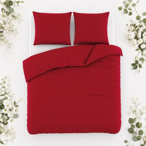 Karden Flower 135x200 4teilig Rot - Mikrofaser Bettwäsche-Sets Oeko-TEX - 2 Bettbezüge 135x200cm + 2 Kissenbezüge 80x80cm mit Reißverschluss
