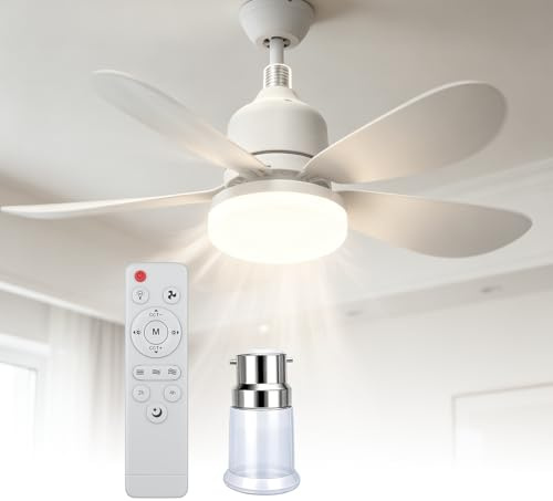 OIWERH 52cm Ceiling Fan Light Bulb Bayonet Fitting, Ceilings Fans with Light & Remote Control, Ceiling Fans Lights Dimmable, E27 Ceilings Lamp with 5 Blade, 3 Speed Timing