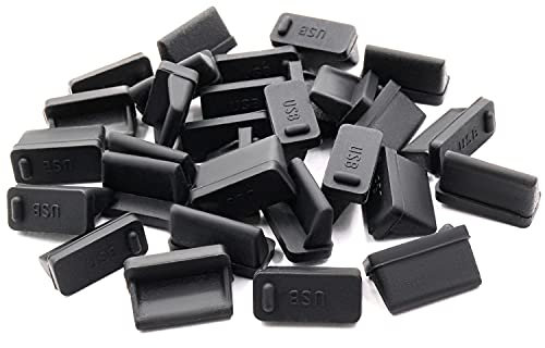 ThreeBulls 30 Pcs Silicone USB Cap Port Cover Anti Dust Protector for Female End Black