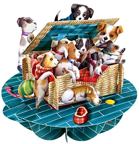 SANTORO Pirouette, 3D Pop Up Greeting Card - Puppies In A Basket - Dog And Puppy Birthday Card For Her, Him, Kids, Daughter, Son | New Puppy Card