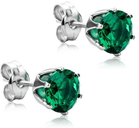Orovi – Ohrringe aus 9 Karat Weißgold (375) mit Smaragd im Brillantschliff (1,64 Ct) – Ohrstecker Gold Damen mit Edelstein in Krappenfassung – Damenschmuck allergenfrei & handgemacht (6,7x6,7mm)