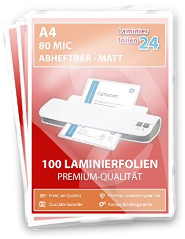 XLam Laminierfolien A4-2 x 80 Mic - matt - abheftbar - 100 Stück - PREMIUMQUALITÄT FÜR PERFEKTE LAMINIERERGEBNISSE