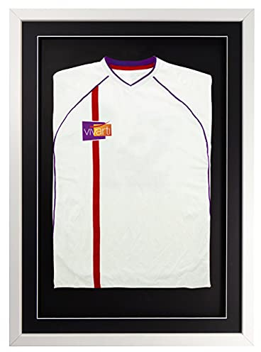 Vivarti DIY Junior 3D Mounted Sports Display Frame - Football, Rugby, Band T-Shirt Shadow Box - 50 x 70cm - White Frame, Black Mount, Black Backing Card