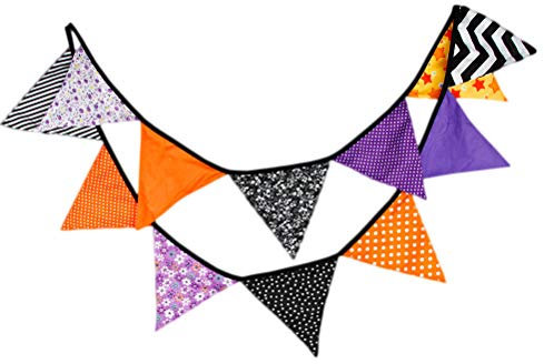 - Cartel de poliéster y algodón para Halloween, 320 x 17 cm, diseño con texto Happy Halloween, color lila, y naranja