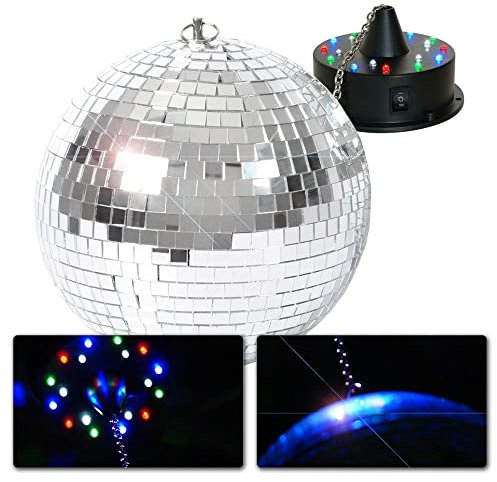BeamZ MB20 - Discokugel mit Motor und LED, 20cm Diskokugel mit Antrieb, Batteriebetrieben, Disco Ball, Spiegelkugel mit stabiler Metallöse, Discokugel Deko für Clubs, Bars Discos und Events