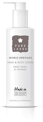 Pure Lakes Sweet Basil & Orange Hand & Body Lotion - 250ml Pump | Organic Moisturiser with Essential Oils | Vegan & Made with Organic Ingredients