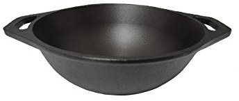 Dynamic Cookwares 8 inch Premium Flat Base Cast Iron Kadai (Even Matt Finish Pre-Seasoned | Induction Compatible)