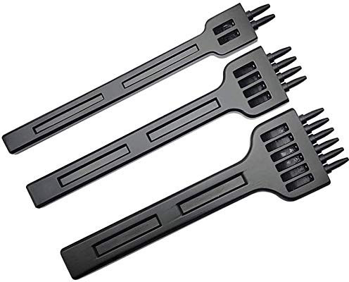 3 Piezas Perforadora de Cuero, Perforadoras Herramientas Artesanales, Herramientas Perforación Dientes Cuero, Profesional, DIY, Metal, 2/4/6 Diente, para Cinturón, Cuero, Tarjeta, Caucho (4 MM)