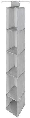 Compactor RAN10166 Hängeaufbewahrung für Schuhe und Kleidung, 5 Fächer, Klettverschluss, Tragkraft bis 6 kg, Grau/Weiß, Polypropylen, 30 x 30 x Höhe 128 cm