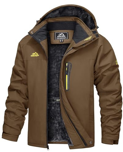 TACVASEN Herren Warme Skijacke Gefütterte Winterjacke Wasserabweisende mit Abnehmbarer Kapuzen (M, Kaffee)