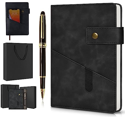 vfaejll Diario formato A5 a righe in pelle, con copertina rigida, set con penna e confezione regalo, 100 pagine, 100 g/m², carta a righe spesse, per uomini, donne, scuola, viaggi, affari, lavoro