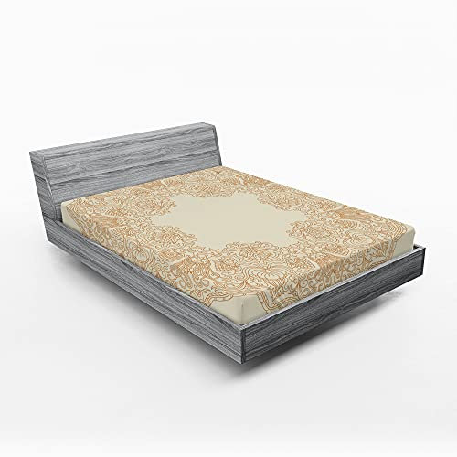 ABAKUHAUS Beige Spannbetttuch, Victorian Feminine Kunst, Soft Dekorativer Stoff Bettwäsche Rund-um Elastischer Gummizug, 180 cm x 200 cm, Beige