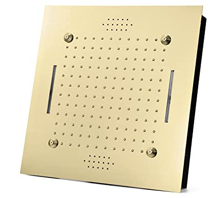 SHUGUANG LED Music Rain Shower Head 20 Inch 3 Modes Rainfall Shower Head Ceiling Mount 304 Stainless Steel Remote Control 64 Colors Showerhead Square Large Fixed Shower Head,Brushed Gold