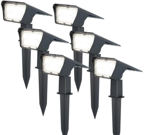 HOFTRONIC - Solar Gartenstrahler Odessa Superhell 300 Lumen IP65 Wasserdicht 6000K LED Solarlampen für Außen Solarleuchte 6 Stücke mit Erdspieß Solar Strahler Wintersolar Solarpanel Warmweiß