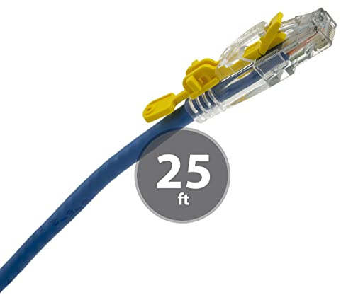 NTW Easy Pull Out 25ft Blue Cat6 Ethernet Cable Plated RJ45 Connector Internet LAN Wire Cable Cord for PS5 PS4 Modem Router PC Mac Laptop Xbox 360 Patch Panel Faster Than Cat5 Cat5e