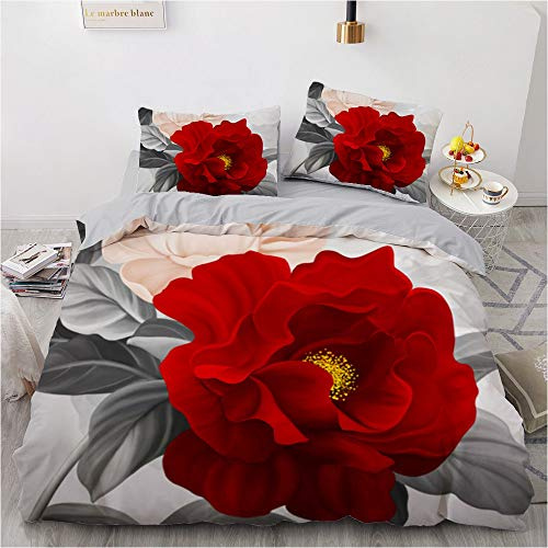 Luowei Bettwäsche 135x200cm Grau Rosen Blumen Floral Bettwäsche-Set für Einzelbett Weiche Microfaser Aesthetic Blumenmuster Bettbezug und 1 Kissenbezug 80 x 80 cm