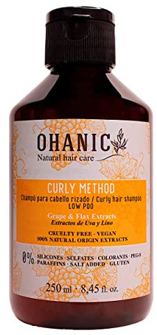 OHANIC Curly Method (250) Shampoo für lockiges Haar, professionell, vegan und cruelty free. ohne Sulfate. Pflege der Haare, Locken mit natürlichen Extrakten aus Traube und Leinen.