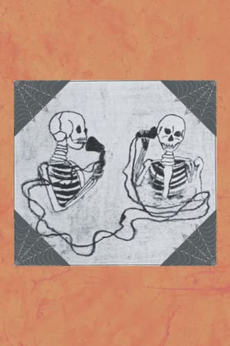 Vintage Skeletons Talking on Tin Can Telephone Blank Notebook Journal Lined