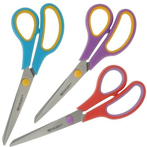 Westcott Easy Grip Scheren 3 Stück | 3er Set Universalscheren mit Komfort-Griff | Extrascharfe & langlebige Edelstahlklinge | Schere für Basteln, Haushalt, Schule & Büro | N-90033 00