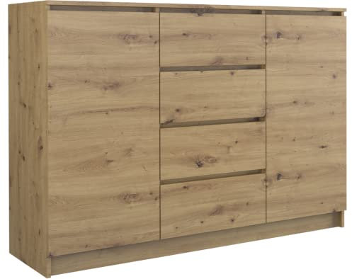CDF Commode Moderne 2D4S (2 Portes, 4 tiroirs) | Couleur : Chêne Artisan | Meuble de Rangement, pour Petits Objets | Idéal pour Le Salon, la Chambre à Coucher, la Chambre d'enfants