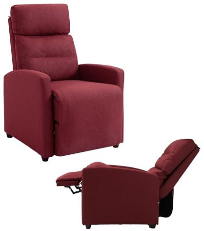 Mingone Fernsehsessel mit Liegefunktion für Wohnzimmer Relaxsessel mit Hocker Lesesessel mit Verstellbarer Rückenlehne TV Sessel mit Schlaffunktion Einzelsofa mit Armlehne, Weinrot