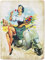 KUSTOM ART Magnet (Magnet) Serie Scooter Vespa Mädchen Pin Up auf Motorroller im Vintage-Stil für Kühlschrank/Garage/Bar. Druck auf Holz 10 x 6 cm
