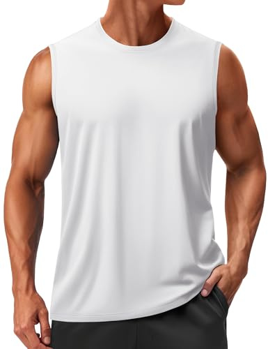 TACVASEN Débardeur sans Manches pour Course pour Hommes Vestes D'été pour La Musculation Et La Fitness Tops pour L'entraînement sans Manches Protection UV Blanc,L