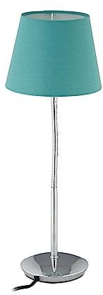 Relaxdays Tischlampe flexibel, mit Stoffschirm, verchromter Fuß, E14 Fassung, Nachttischlampe, HxD: 47 x 17 cm, türkis