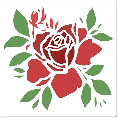GORGECRAFT Rose Pochoir Modèles Grande Fleur Feuilles Pochoir Bloom Motif Floral Réutilisable Carré Pochoirs de Peinture en Plastique Signe pour Scrapbooking Fabrication de Cartes DIY Outil 18x18 cm