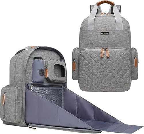 Wickeltaschen-Rucksack mit Wickelstation, Geschenke zum Muttertag Baby-Wickeltaschen-Organizer für Mütter und Väter – Windel-Tragetaschen für Krankenhaus, Kinderwagen, Reisetasche für Flugzeug (grau)
