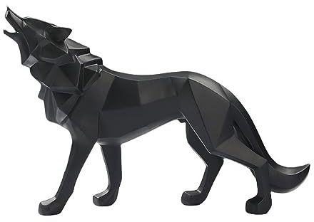 Zyqixluk Harz Wolf Statue Skulptur Abstrakte Skulpturen Home Decor Tier Statuen Moderne Geometrische Home Decor Figurine Tisch Centerpieces Ornaments for Living Room Cabinets Desk Decor,Schwarz