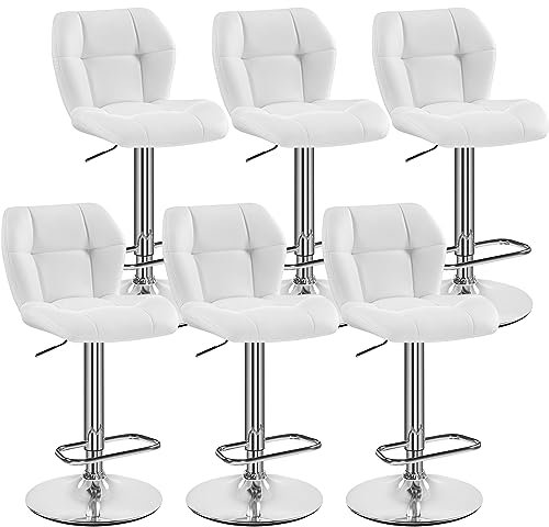 Yaheetech Lot de 6 Tabourets de Bar Réglables en Hauteur Modernes,Chaises de Bar en Similicuir et Métal,Tabouret Haut Capacité de Charge Maximale 136 kg,44 × 50,5 × 89 cm Blanc